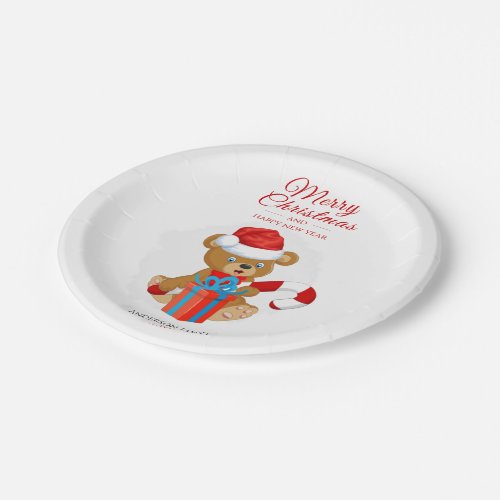 Adorable Christmas Teddy  Personalized Christmas Paper Plates