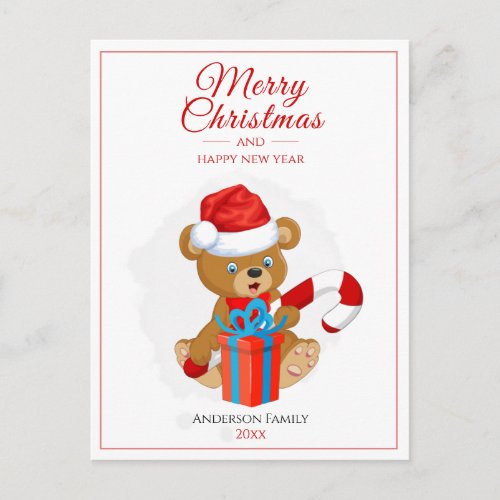 Adorable Christmas Teddy  Personalized Christmas Postcard