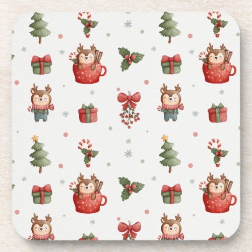 Adorable Christmas Tree Reindeer Candy Canes Gifts Beverage Coaster