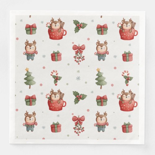 Adorable Christmas Tree Reindeer Candy Canes Gifts Paper Dinner Napkins