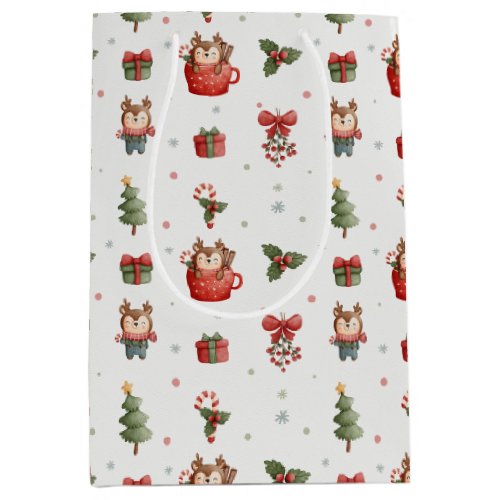 Adorable Christmas Tree Reindeer Candy Canes  Medium Gift Bag