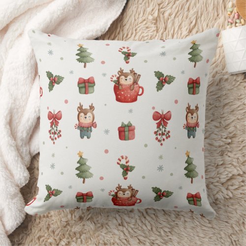 Adorable Christmas Tree Reindeer Gifts Throw Pillow