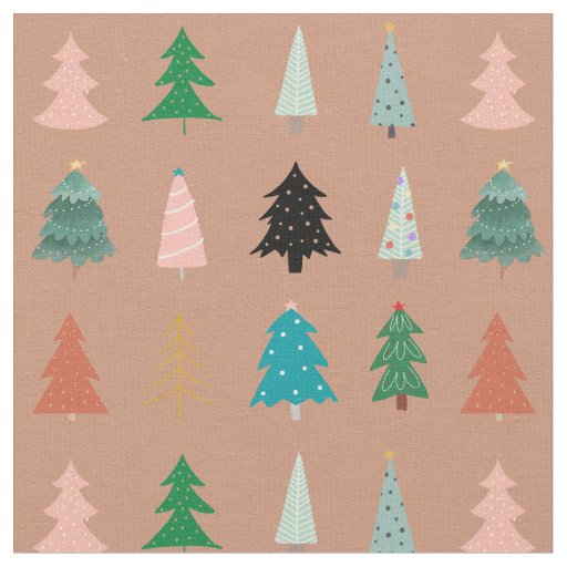 Adorable Christmas trees pink green blue dots cute Fabric