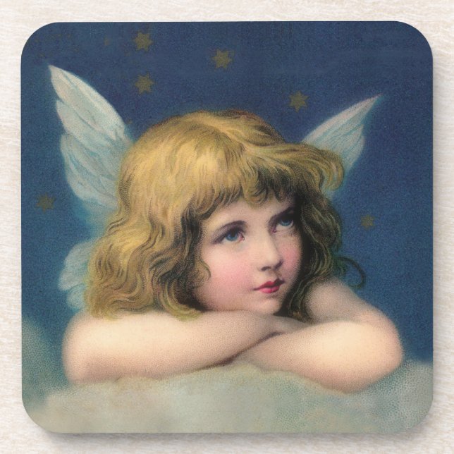 Adorable Christmas Vintage Angel Beverage Coaster (Front)