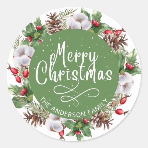 Adorable Christmas Wreath Classic Round Sticker