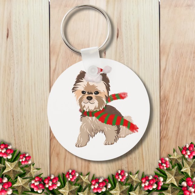 Adorable Christmas Yorkie In Santa Hat Keychain (Creator Uploaded)