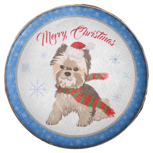 Adorable Christmas Yorkie In Santa Hat Merry   Chocolate Covered Oreo