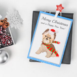 Adorable Christmas Yorkie In Santa Hat Merry Holiday Postcard