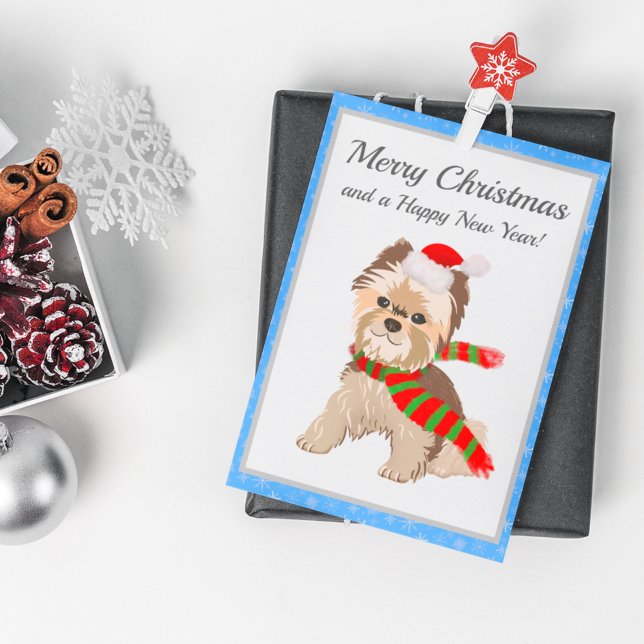 Adorable Christmas Yorkie In Santa Hat Merry  Holiday Postcard (Creator Uploaded)
