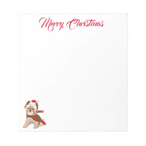 Adorable Christmas Yorkie In Santa Hat Merry      Notepad
