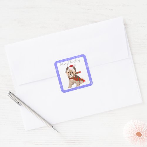 Adorable Christmas Yorkie In Santa Hat  Square Sticker