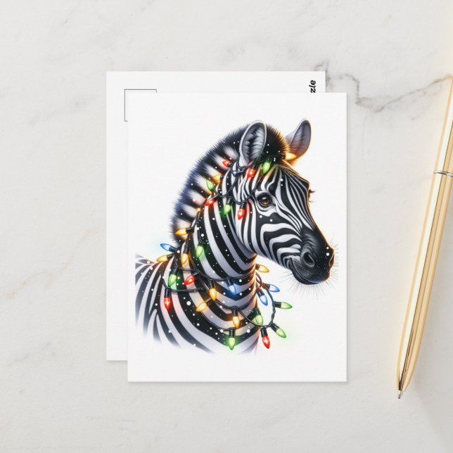 Adorable Christmas Zebra Postcard (Front/Back In Situ)