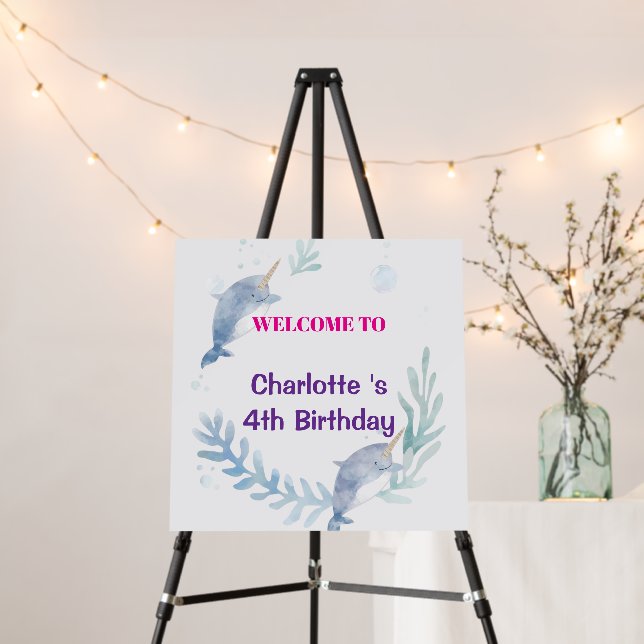 Adorable Chubby Narwhal Whale fish Sea Life  Foam Board (In Situ (Stand))