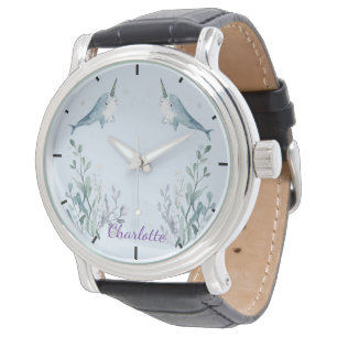 Adorable Chubby Narwhal Whale fish Seamless Sea Li Watch