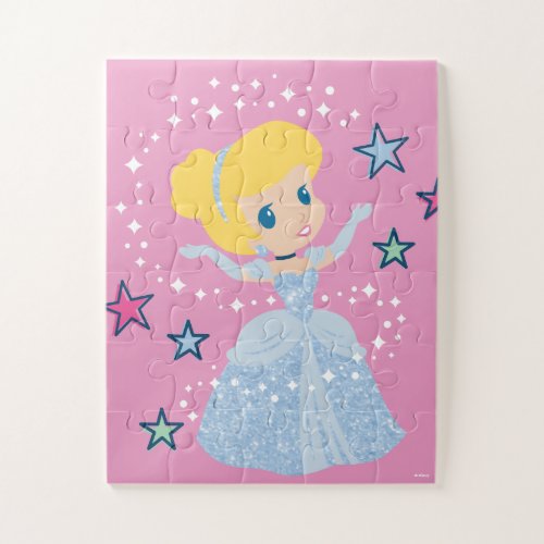 Adorable Cinderella Magical Dress Jigsaw Puzzle - Cinderella is circled by colorful stars and magic as her fairy godmother transformed her clothes into a beautiful gown!