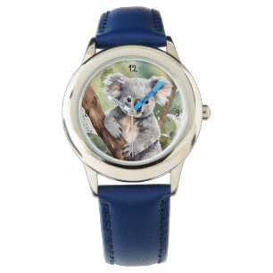 Adorable Clock with Koala Bebé Watercolor Style Watch