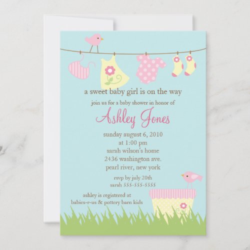 Adorable Clothesline Baby Shower Custom Invitations