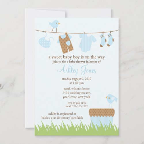 Adorable Clothesline Boy Baby Shower Invite