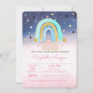 Adorable Cloud Rainbow Stars Ombre Baby Shower Invitation