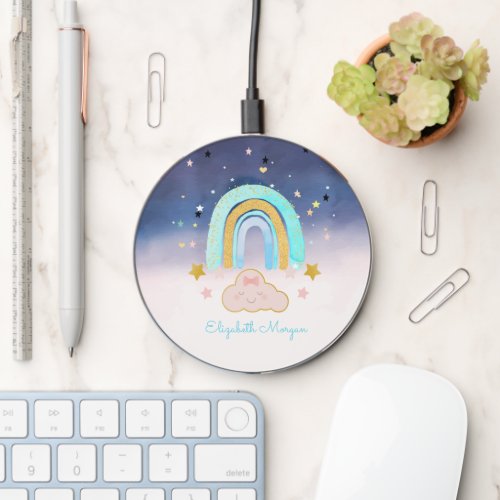 Adorable Cloud Rainbow Stars Ombre  Wireless Charger