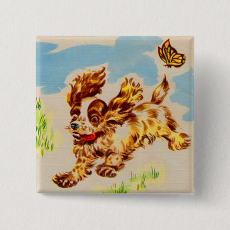 adorable cocker spaniel puppy on the run button