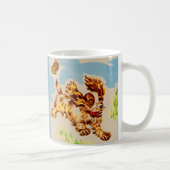 adorable cocker spaniel puppy on the run coffee mug (Right)