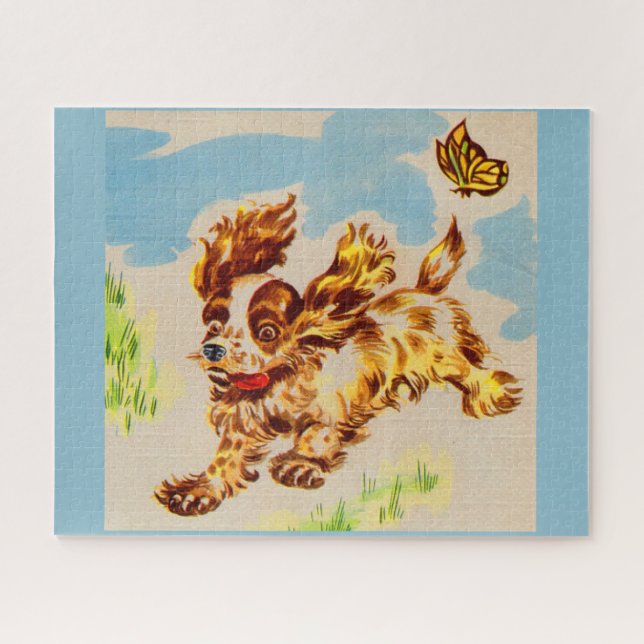 adorable cocker spaniel puppy on the run jigsaw puzzle (Horizontal)
