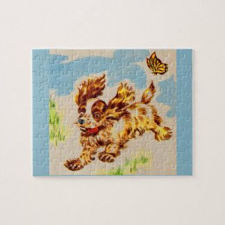 adorable cocker spaniel puppy on the run jigsaw puzzle