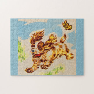 adorable cocker spaniel puppy on the run jigsaw puzzle