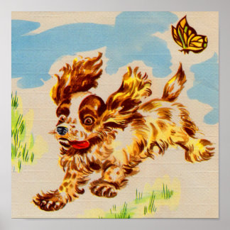 adorable cocker spaniel puppy on the run poster