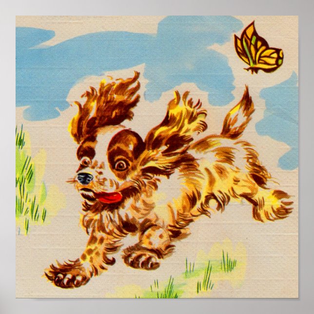 adorable cocker spaniel puppy on the run poster (Front)