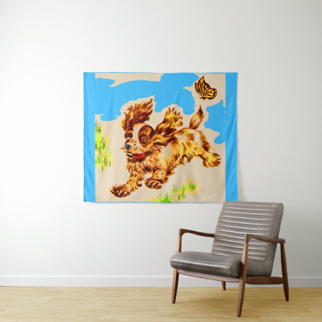 adorable cocker spaniel puppy on the run print tapestry (In Situ (Horizontal))