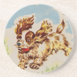 adorable cocker spaniel puppy on the run sandstone coaster