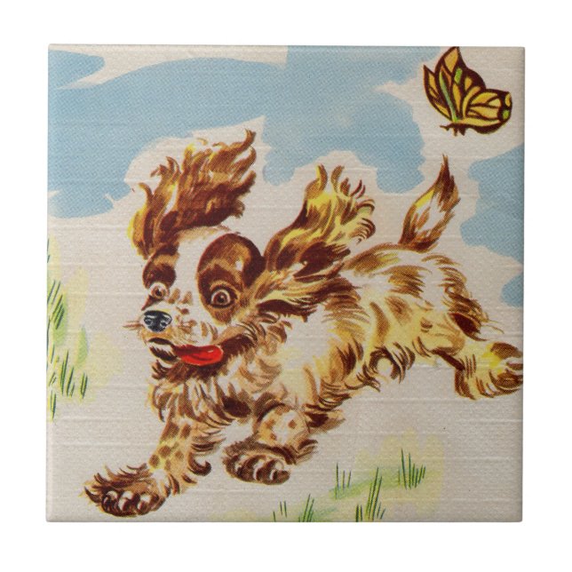 adorable cocker spaniel puppy on the run tile (Front)