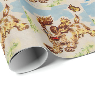 adorable cocker spaniel puppy on the run wrapping paper
