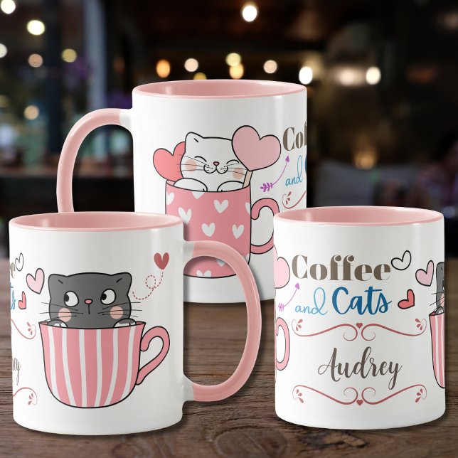 Adorable Coffee and Cats Themed Personalized Mug (Creator Uploaded)