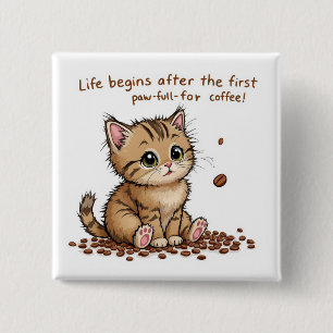 Adorable Coffee Kitten Wall Art Button