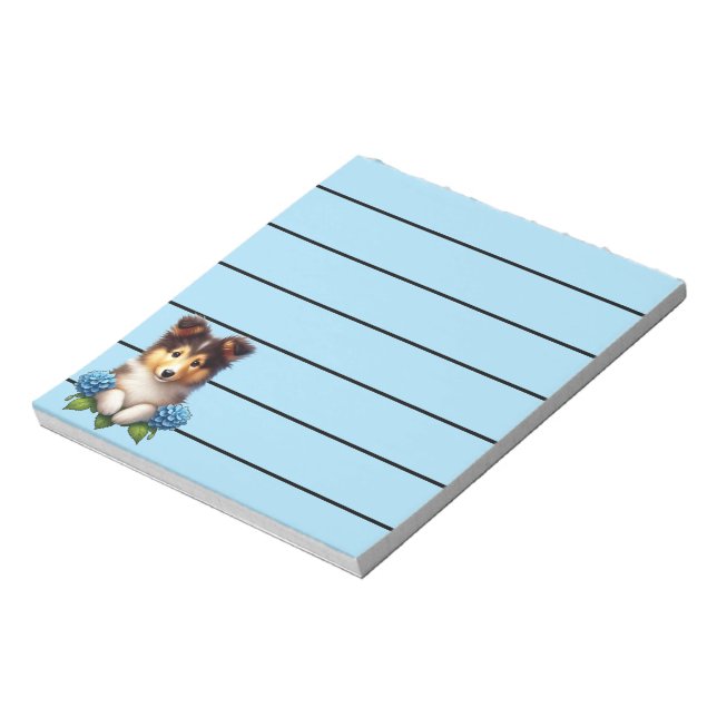 Adorable Collie Puppy with Blue Flowers  Notepad (Rotated)