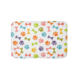 Adorable Colorful Bones and Puppy Paw Prints Bathroom Mat