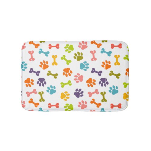Adorable Colorful Bones and Puppy Paw Prints Bathroom Mat