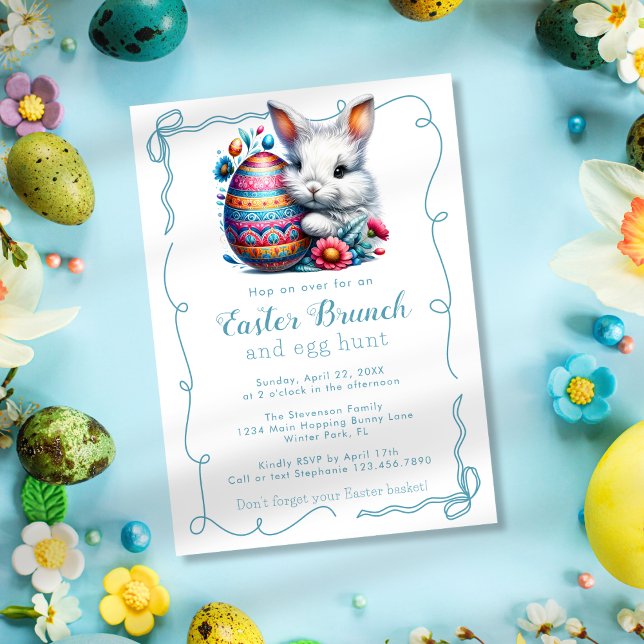 Adorable Colorful Bunny Egg Bows Easter Brunch Invitation (Creator Uploaded)