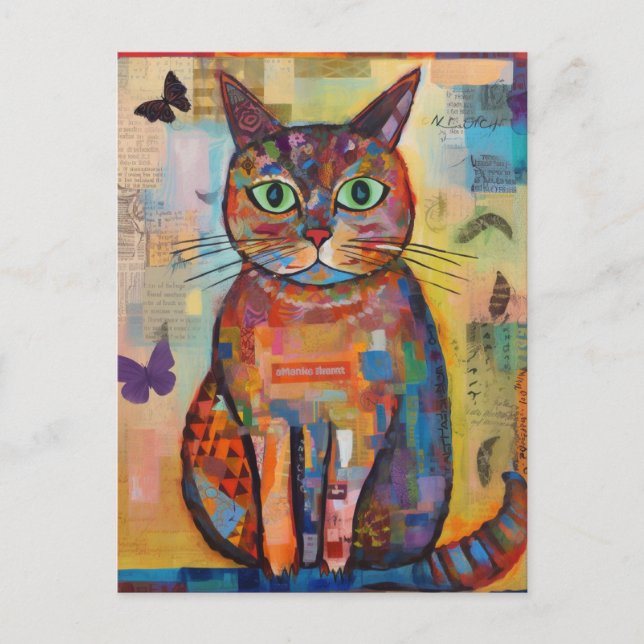 Adorable Colorful Cat Collage Postcard (Front)