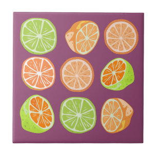 Adorable colorful citrus l Orange Green Purple Ceramic Tile