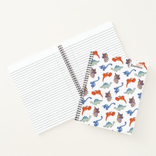 Adorable Colorful Dinosaur Pattern with Name Notebook