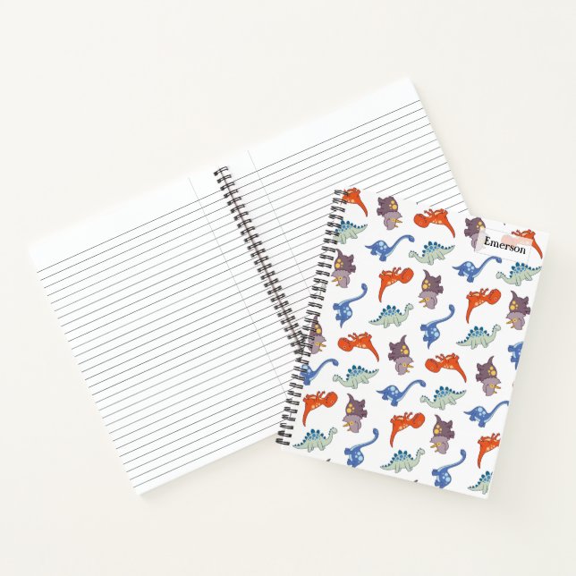 Adorable Colorful Dinosaur Pattern with Name Notebook (Inside)