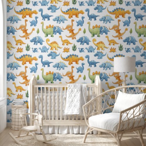 Adorable Colorful Dinosaurs Pattern for Nursery  Wallpaper