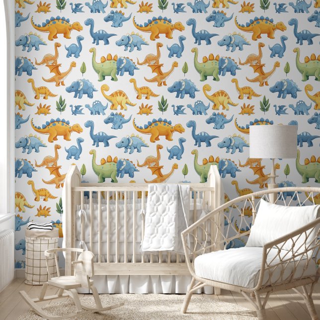 Adorable Colorful Dinosaurs Pattern for Nursery  Wallpaper (Kids)