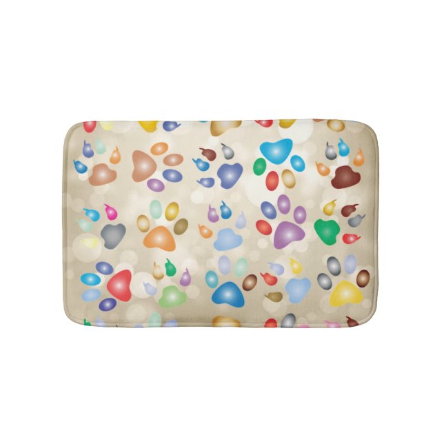 Adorable Colorful Dog Paw Prints,Bokeh Bath Mat (Front)