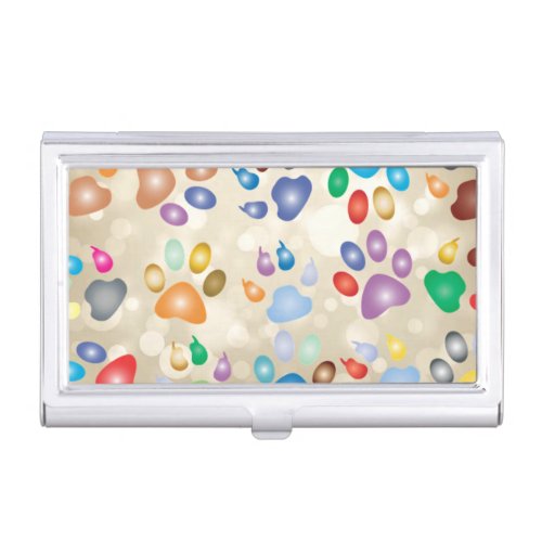 Adorable Colorful Dog Paw PrintsBokeh Business Card Case