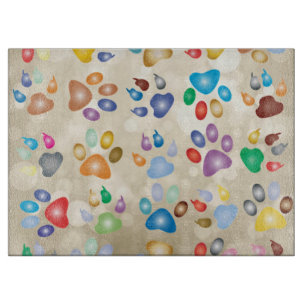 Adorable Colorful Dog Paw Prints,Bokeh Cutting Board